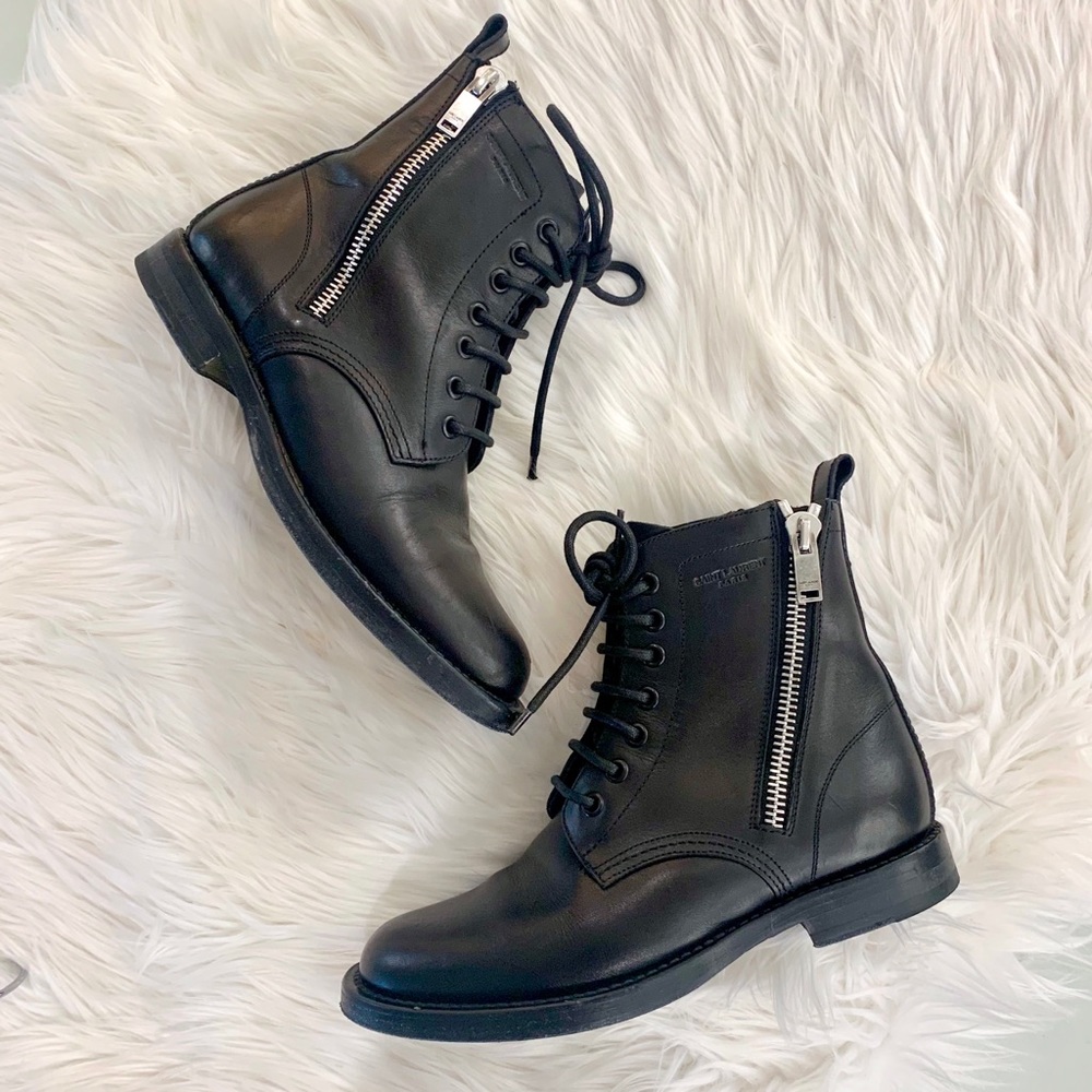 Saint Laurent Ranger Zipper Lace-Up Boots 36